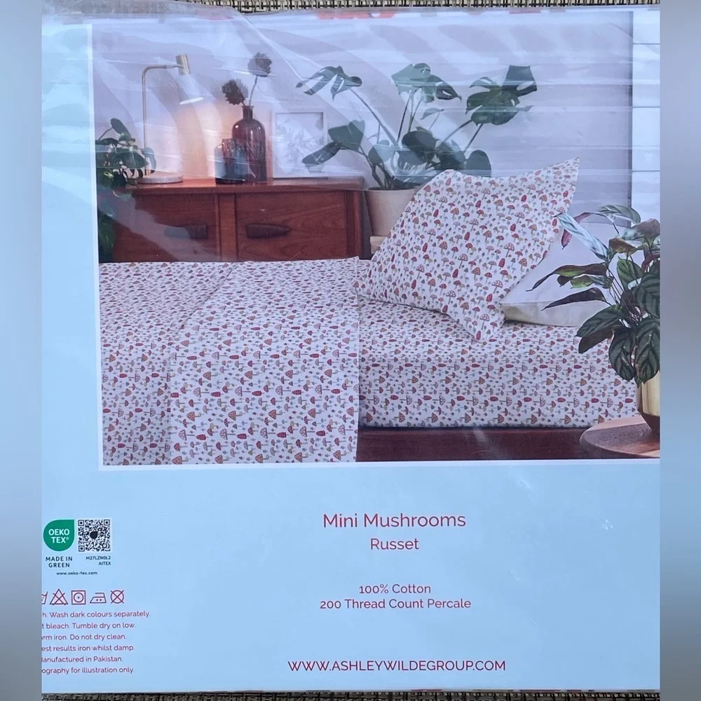 Cath Kidston London Mini Mushrooms Russet Cotton Percale TWIN XL Sheet Set 3pc